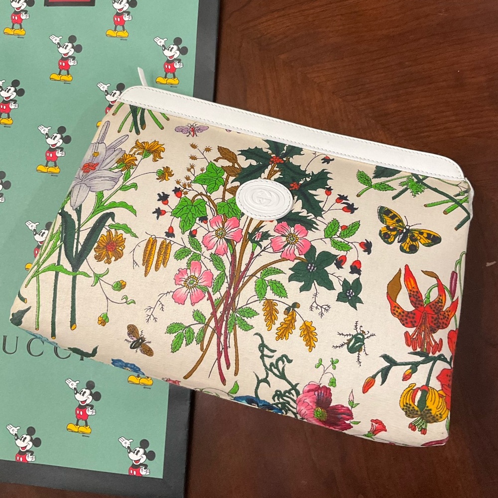 Gucci Multicolor Floral Clutch with White Accents